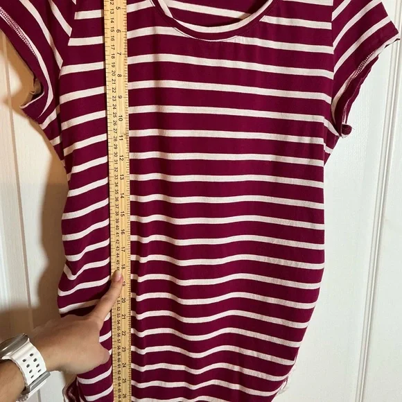 Motherhood Maternity Crimson and Ivory Striped Maternity Shirt - Picture 5 of 7